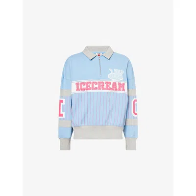 Icecream Mens  Cubs Collar Quarter-zip Cotton-jersey Sweatshirt In Blue