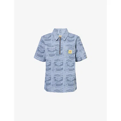 Icecream Mens Blue Supplies Graphic-stripe Woven Work Shirt Xl