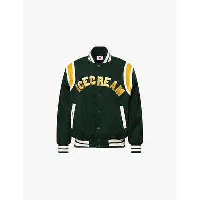 Icecream Mens Drippy Varsity Brand-embroidery Woven Jacket Green