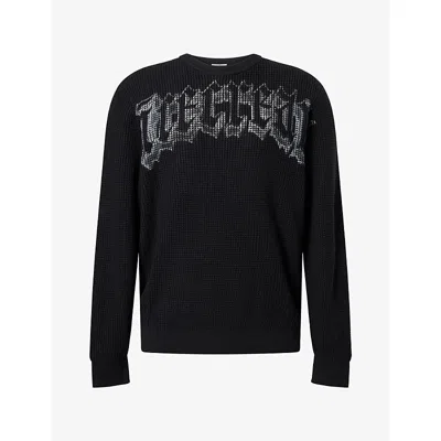 Icecream Mens Gothic Logo-print Waffle Knit Top Black