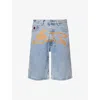 Icecream Mens Heavy Wash Blue Running Dog Regular-fit Faded Denim Shorts