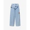 Icecream Mens Heavy Wash Blue Running Puppy Triple Scoop Wide-leg Denim Jeans In Blue