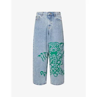 Icecream Mens Heavy Wash Blue Triple Scoop Wide-leg Denim Jeans