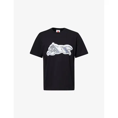 Icecream Mens Black Iced Out Running Dog Cotton T-shirt