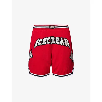 Icecream Mens Logo-embroidery Mesh Basketball Shorts Red