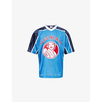 Icecream Mens  Waitress Graphic Jersey Football Top In Blue