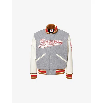 Icecream Mens Grey Waitress Varsity Brand-patch Woven Jacket In Gray