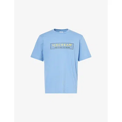 Icecream Mens  Nice To See You Crewneck Cotton-jersey T-shirt In Blue