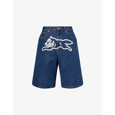 Icecream Mens Mid Wash Blue Triple Scoop Printed Denim Shorts