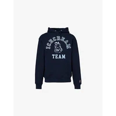 Icecream Mens Navy Brand-print Kangaroo-pocket Cotton-jersey Hoody