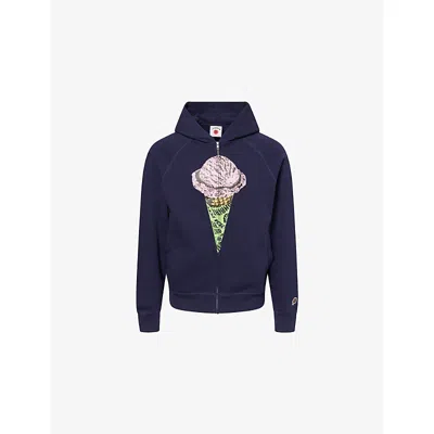 Icecream Mens Navy Cone Zip-up Cotton Hoody Xl In Multi