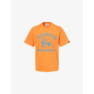 Icecream Mens  Bulldog Crewneck Cotton-jersey T-shirt In Orange