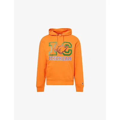 Icecream Mens Orange Puppy Popover Graphic-print Cotton Hoody