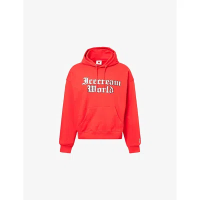Icecream Mens Red  World Oversized Cotton-jersey Hoodie