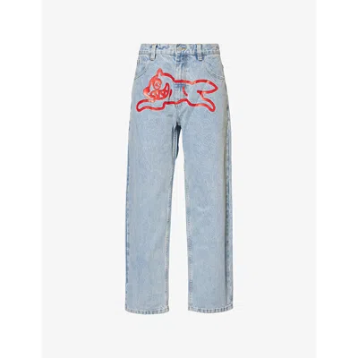 Icecream Mens Running Dog Double Scoop Relaxed-fit Denim Jeans Light Wash Blue