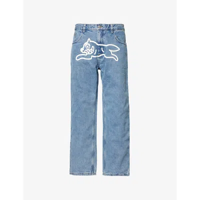 Icecream Mens Vintage Wash Blue Brand-print Straight-leg Relaxed-fit Denim Jeans