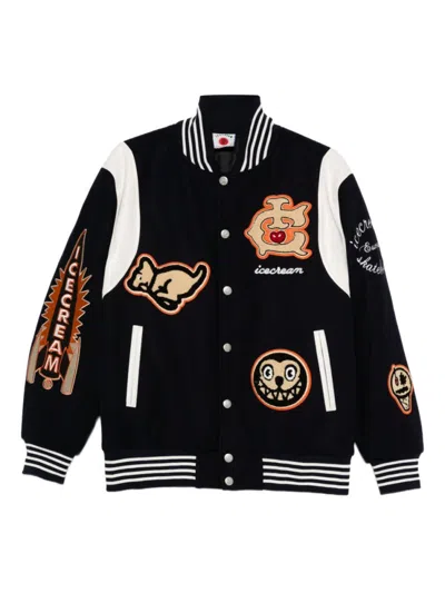 ICECREAM NAVY BLUE COLLEGIATE PATCH VARSITY JACKET