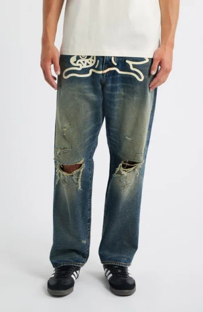 Icecream Nocturnal Ripped Cotton Jeans In Blue