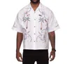 Icecream Palms Cropped Fit Short Sleeve Woven Shirt In White In White