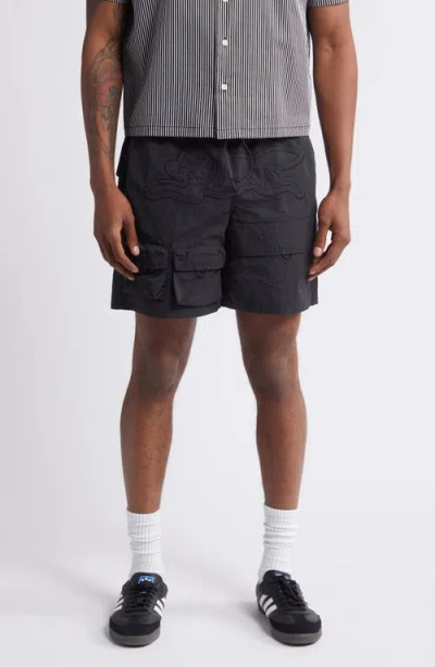 Icecream Pine Nylon Cargo Shorts In Black