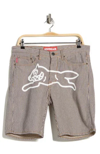 Icecream Pinstripe Denim Shorts In Brown