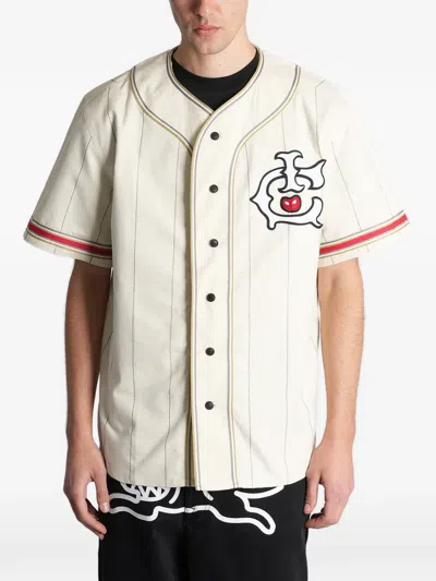 Icecream Pinstripe Logo-patch Jersey Shirt In Neutral