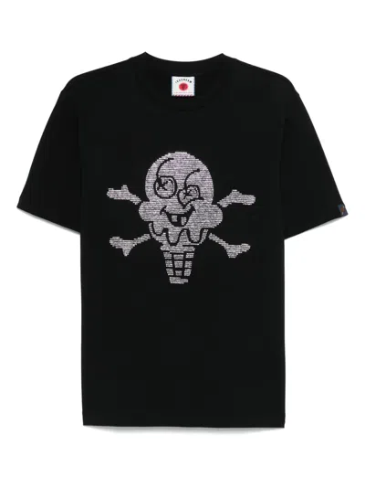 Icecream Rhinestone Cones & Bones Popover T-shirt In Black