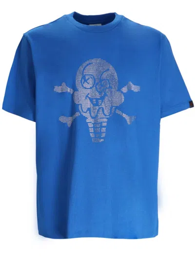 Icecream Mens Blue Crewneck Rhinestone-embellished Cotton-jersey T-shirt
