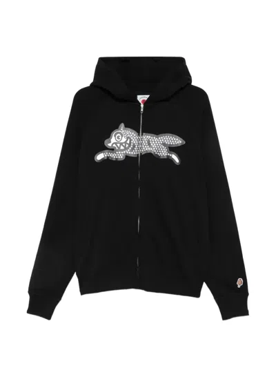 Icecream Logo Cotton Hooded Sweatshirt Rhinestone Motifs In Black