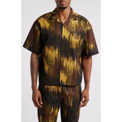 Icecream Ripper Short Sleeve Cotton Button-up Shirt In Dried Tobacco