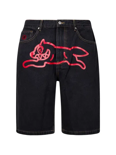 Icecream Running Dog Denim Shorts In Black