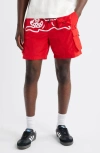 Icecream Running Dog Graphic Cargo Hiker Shorts In Red