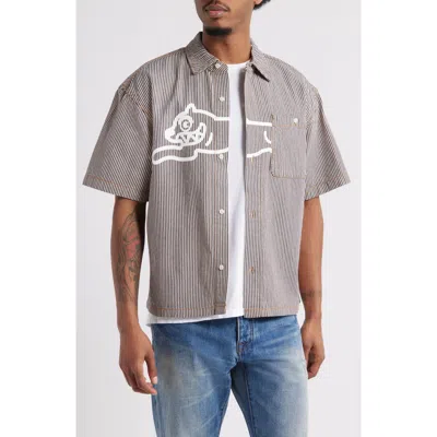 Icecream Running Dog Short Sleeve Denim Graphic Button-up Shirt In Brown