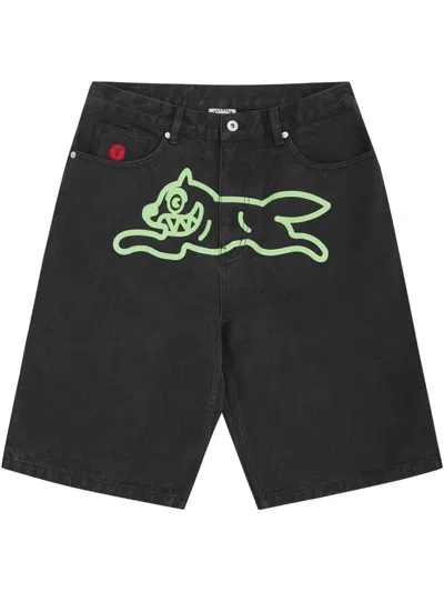Icecream Ice Cream Running Dog Denim Shorts In Black
