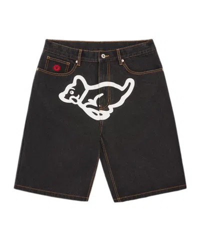 Icecream Running Puppy Denim Shorts In Black