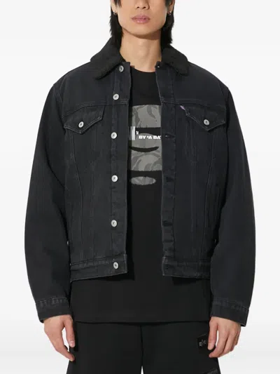 Icecream Sherpa-collar Denim Jacket In Black