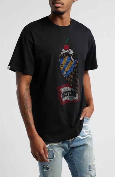 Icecream Shiner Crystal Embellished T-shirt In Black