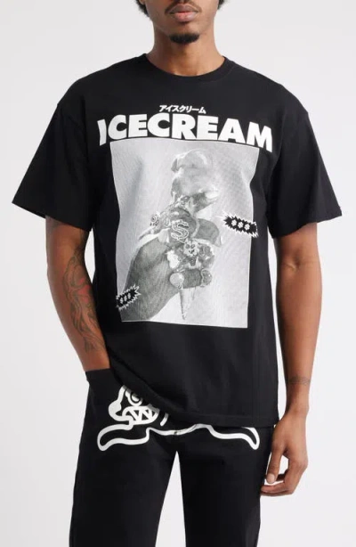 Icecream Sip Cotton Graphic T-shirt In Black