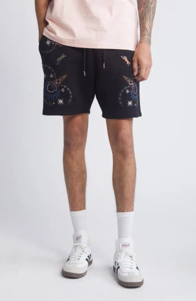 Icecream Starry Embroidered Cotton Shorts In Black