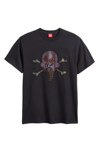Icecream Stones Rhinestone Cotton Graphic T-shirt In Black