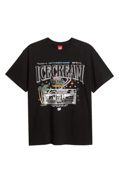 Icecream Store Front Cotton Graphic T-shirt In Black