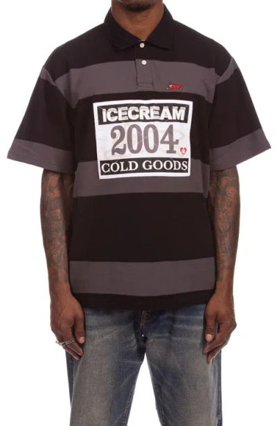 Icecream Strawberry Appliqué Polo In Black