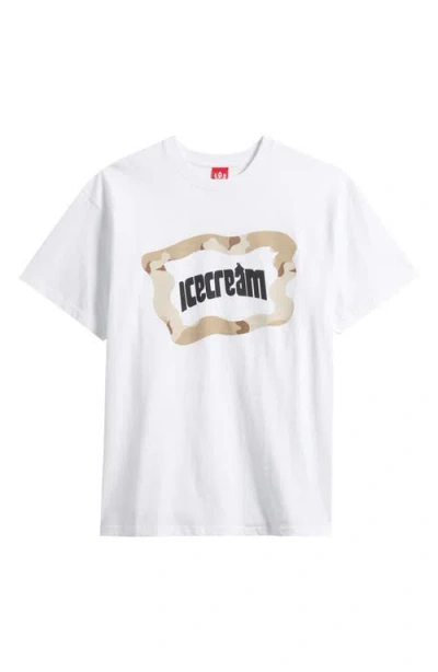Icecream Taupe Cotton Graphic T-shirt In White