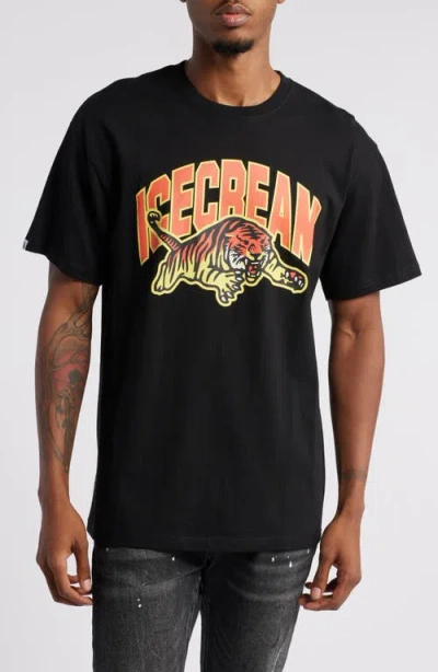 Icecream Tiger Cotton Graphic T-shirt In Black