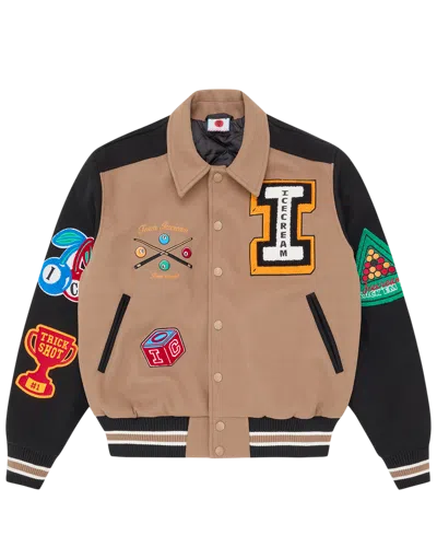 Icecream Kids' Trick Shot Collared Varsity Jacket In Brown