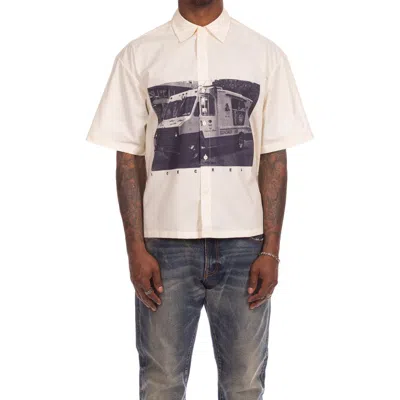 Icecream Truck Graphic Short Sleeve Button-up Shirt In White