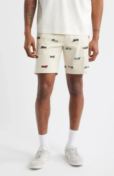 Icecream Universe Embroidered Flat Front Cotton Shorts