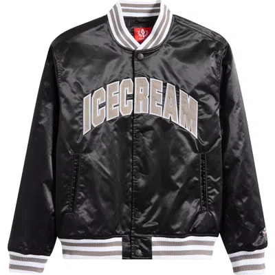 Icecream University Satin Graphic Snap-up Jacket In Black