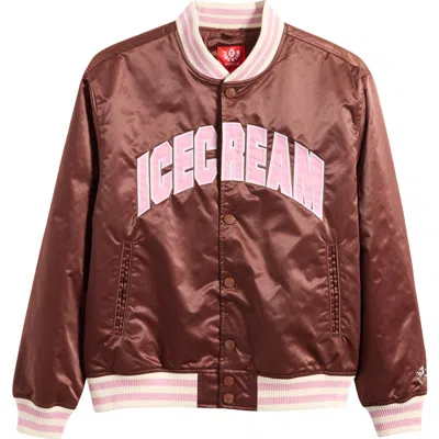 Icecream University Satin Graphic Snap-up Jacket In Brunette