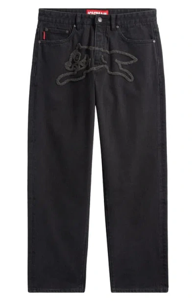 Icecream Vanilla Fit Black Cherry Running Dog Appliqué Jeans In Black Caramel
